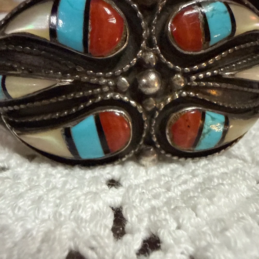 Vintage Zuni Sterling, Turquoise, Coral & MOP - Picture 1 of 10